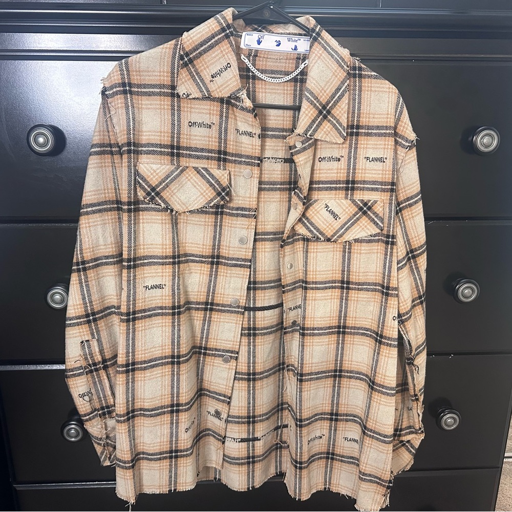 Authentic Off- White Fringe Plaid Flannel